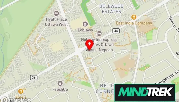 map of ADM Ottawa Physiotherapy - Bells Corners Physical therapist, Acupuncture clinic, Orthotics & prosthetics service, Personal trainer, Pilates studio in Nepean