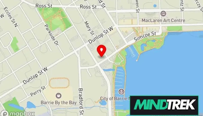 map of Kinark Child and Family Services Mental health service, Family counselor, Non-profit organization, Youth organization in Barrie