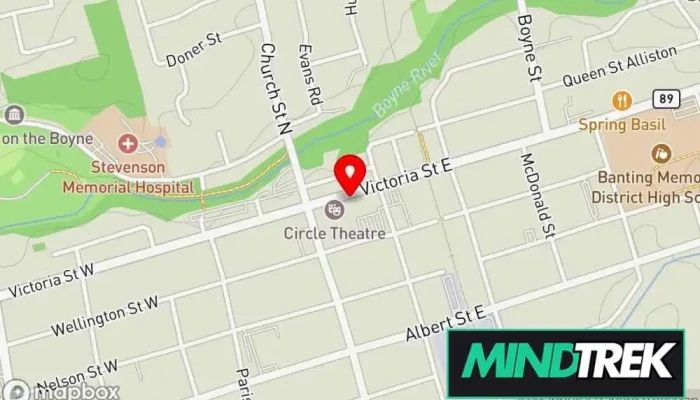 map of Simcoe County Addiction & Mental Health Service Mental health clinic in Alliston