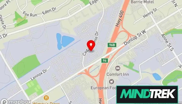 map of Trailhead Psychotherapy Clinic Mental health service in Barrie